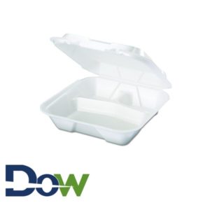 SN203-WHT 9" x 9" White Large 3-Comp Foam Container with Hinged Lid - 200/Case