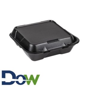 SN203-BK 9" x 9" Black Large 3-Comp Foam Container with Hinged Lid - 200/Case