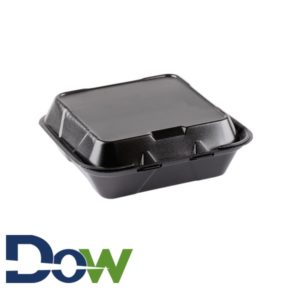 SN240-BK 8" x 8" Black Medium 1-Comp Foam Container with Hinged Lid - 200/Case