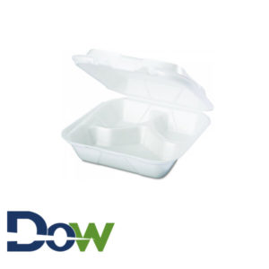 SN243-WHT 8" x 8" White Medium 3-Comp Foam Container with Hinged Lid - 200/Case