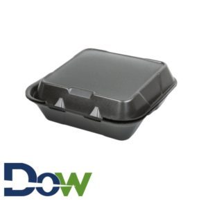 SN243-BK 8" x 8" Black Medium 3-Comp Foam Container with Hinged Lid - 200/Case
