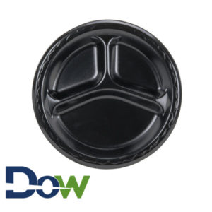 8 7/8" Black 3 Compartment Laminated Foam Plate - 500/Case