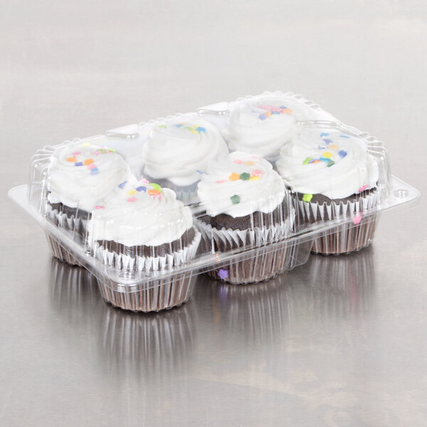 Choice 6-Cup Medium Dome Hinged OPS Plastic 4 oz. Cupcake / Muffin  Container - 300/Case