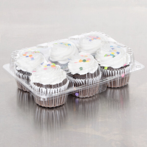 Polar Pak 02086 4 Compartment Clear OPS Hinged Cupcake / Muffin