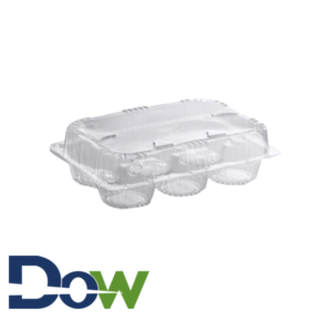 6-Cups Low Dome Clear Hinged OPS Plastic 4oz Muffin Container - 300/Case